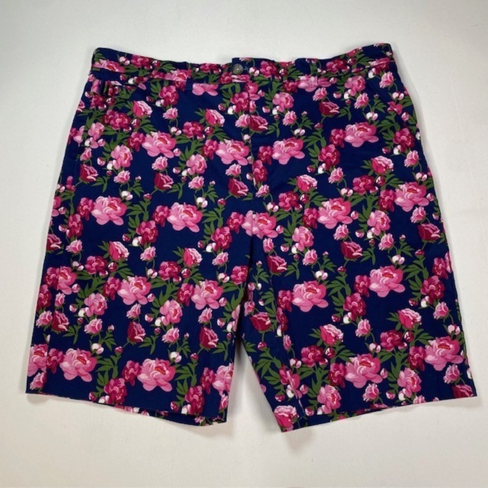Royal & Awesome Mens Golf Shorts Navy Pink Peony Floral Print Size 40